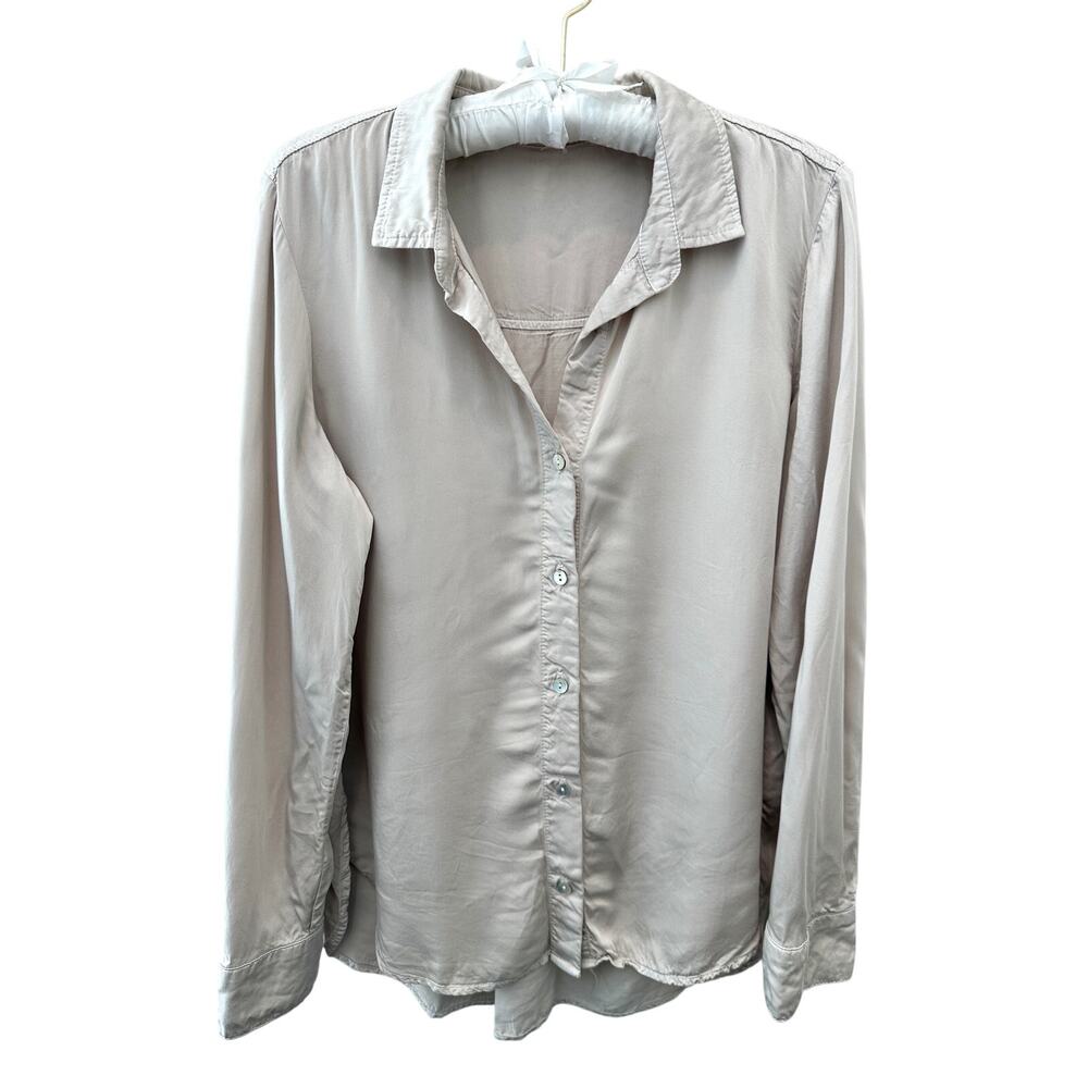 BELLA DAHL | Beige Button Front Blouse Top Neutral Minimalist | Medium